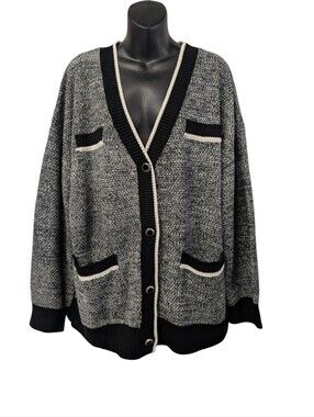 Dokotoo Men's Size XL Black White Marled Knit Button Cardigan NWT Pockets NWT